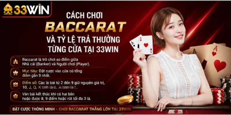 Cách chơi baccarat và tỷ lệ trả thưởng từng cửa tại 33Win